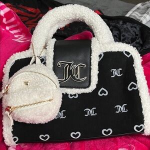 Juicy Couture Black and White Satchel with Heart Details
